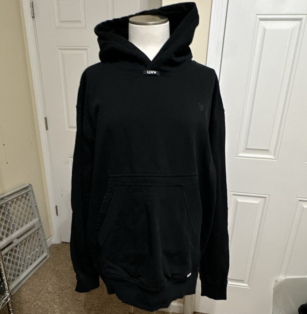 THE ANTI ORDER Men's XXL Black Fleece Pullover Hoodie Pockets - NO Drawstring